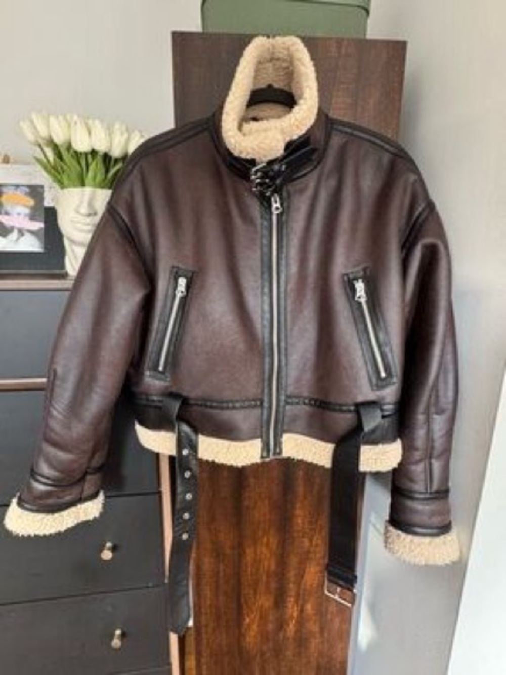 NWT Jason Wu Aviator Jacket Faux Fur Lined Faux Leather crop jacket - Picture 2 of 9